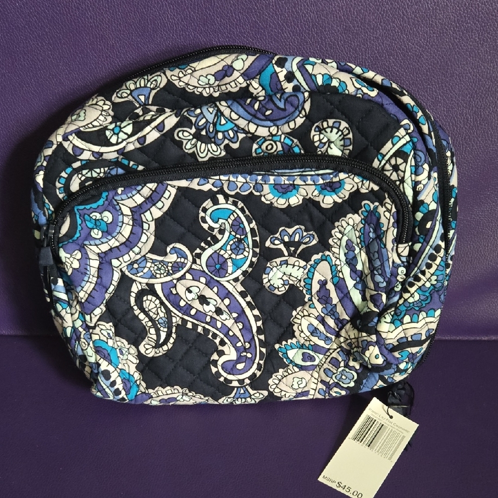 Vera Bradley "Deep Night Paisley" Iconic Lay Flat Cosmetic Bag